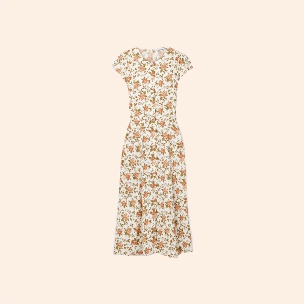 Reformation Ivory and Chestnut Floral Midi Dress